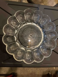 Clear Pressed Glass Deviled Egg Plate with Scalloped Edges