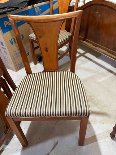 Mid-20th Century Wood Dining Chair with Striped Upholstery (Hillandale attribution)