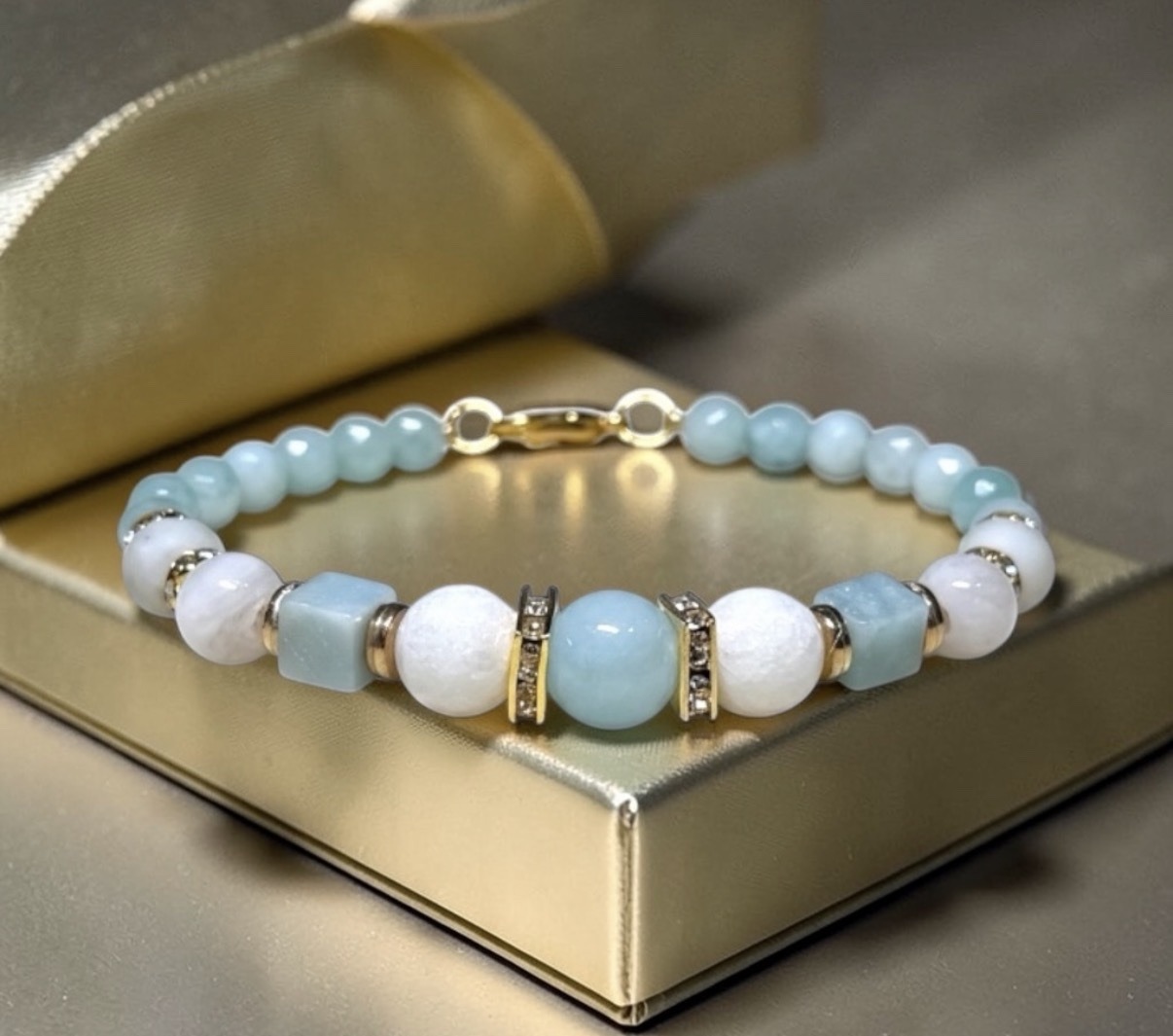 Modern Amazonite and Moonstone Beaded Bracelet