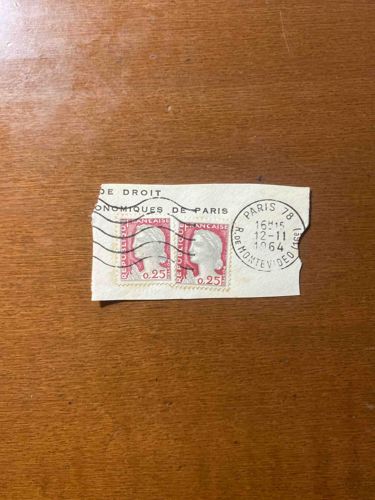 French Marianne de Decaris 0.25 Franc Pair on Piece with Paris to Montevideo Postmark