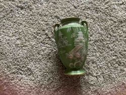 Noritake Style Green Handled Vase with Landscape Decoration