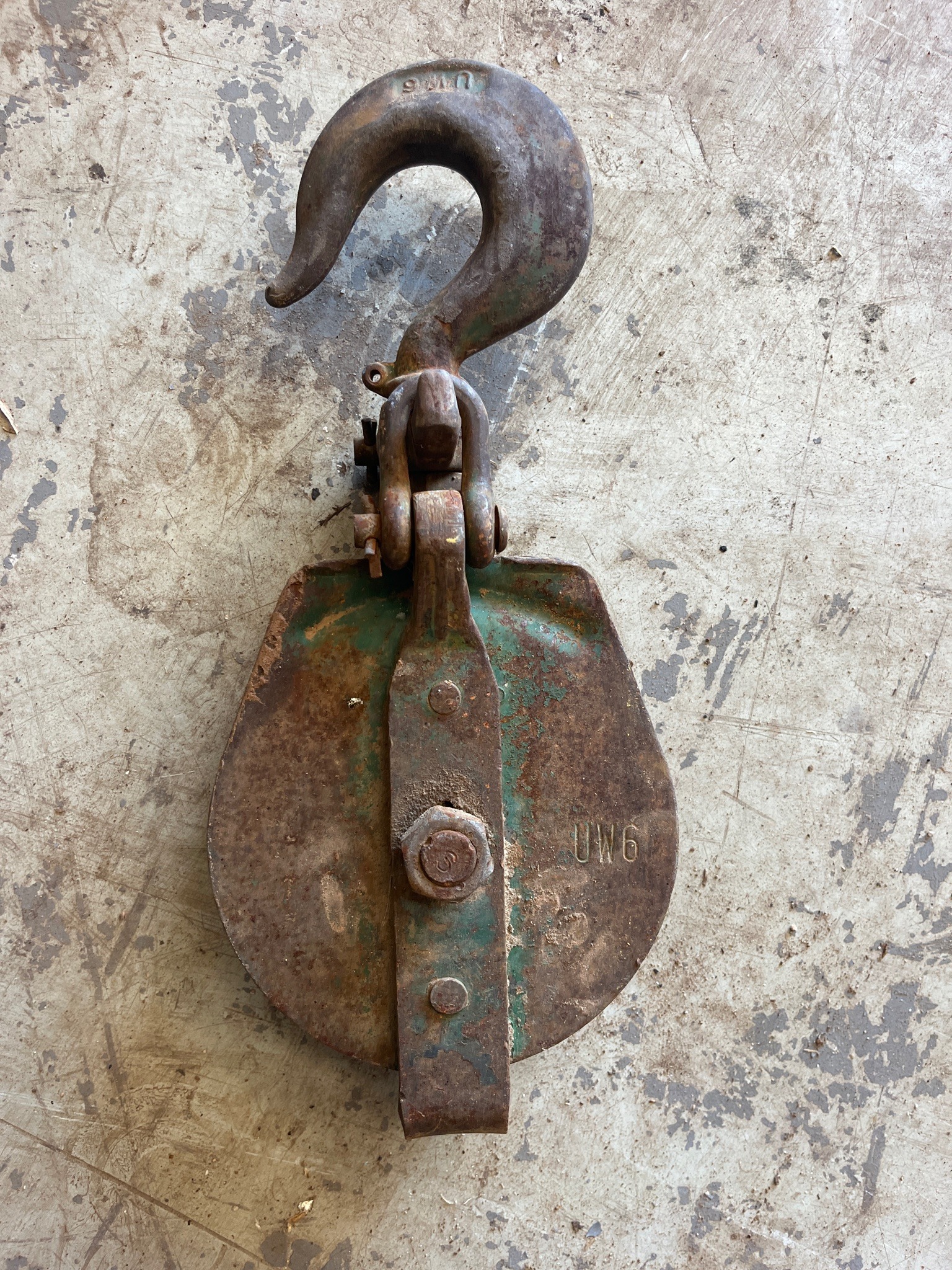 Submitted photo of Heavy-duty metal pulley block with lifting hook