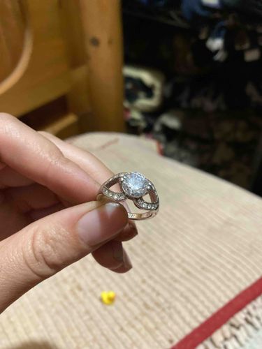 Silver-Tone Solitaire Ring with Pave Accents