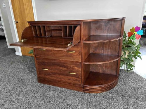 1930s Art Deco Era Secretary Desk with Integrated Side Bookshelf