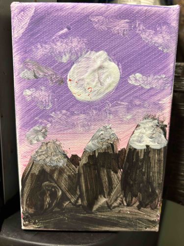 Mountains at Sunset or Moonrise - Acrylic on Canvas Block