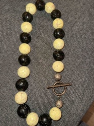 Carved Bone and Wood Bead Toggle Necklace