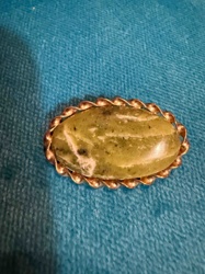 Vintage Serpentine or Jade Cabochon Brooch
