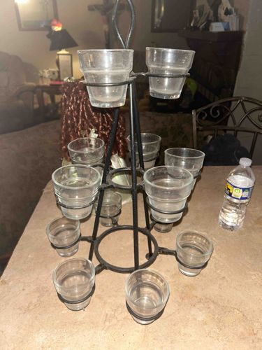 Multi-Tiered Wrought Iron and Glass Votive Candle Holder