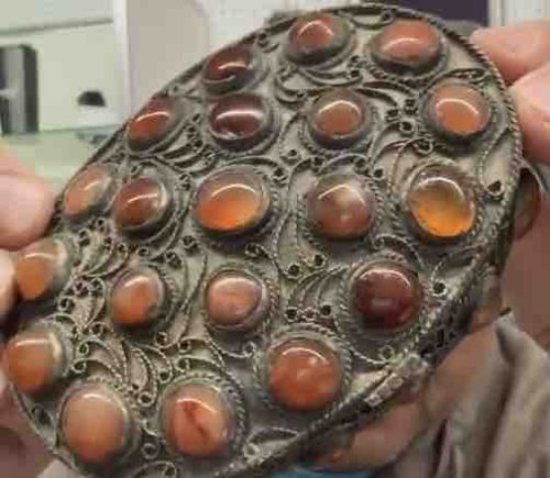 Vintage Indian Silver Filigree and Carnelian Box