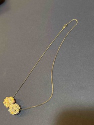 14k Yellow Gold Box Chain Necklace with Two Multi-Color Crystal Cluster Pendants