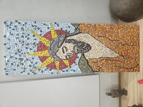 Mid-Century Modern Mosaic Wall Hanging of a Winged Male Figure