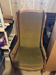 Vintage Cane and Upholstered Armchair
