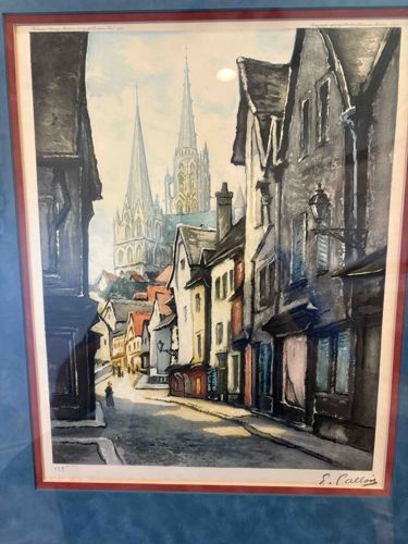 Street Scene with Cathedral Spires (Pastel)