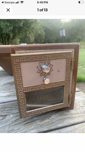 Vintage Post Office Box Door with Wood Frame