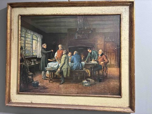 Nineteenth-Century Genre Painting of a Business Meeting