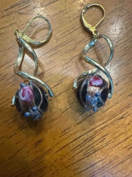 Artisanal Spiral Dangle Earrings with Lampwork-Style Beads