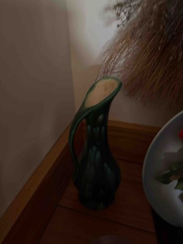 Mid-Century Modern Green Glazed Ceramic Ewer Vase