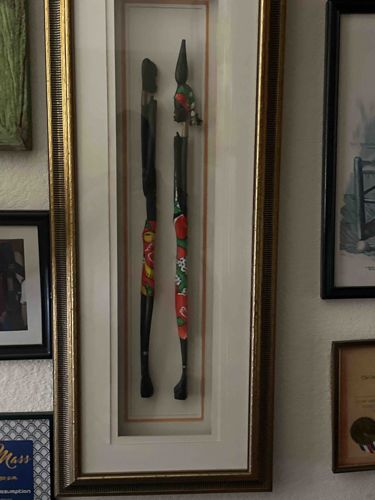 Framed African or Tribal Carved Wooden Staffs/Figures