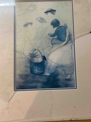 Cyanotype-style Print of Figures with Basket