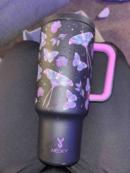 Meoky Insulated Tumbler with Handle - Moth and Butterfly Design