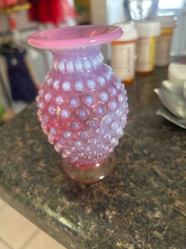 Pink Opalescent Hobnail Bud Vase