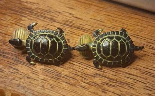 Vintage Gold-Tone and Black Enamel Turtle Clip-On Earrings