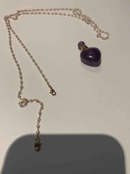 Amethyst Heart-Shaped Perfume Bottle Pendant with Beaded Chain