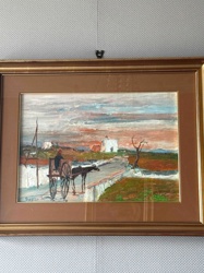 Seascape with Horse-Drawn Cart at Sunset
