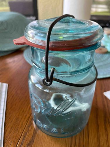 Vintage Ball Ideal Aqua Blue Canning Jar with Wire Bail and Glass Lid