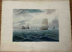 Maritime Seascape with Sailing Ship and Lighthouse