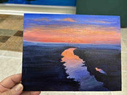 Sunset Landscape Painting with Reflecting Water by Mary Chesney (Acrylic on Canvas Board)