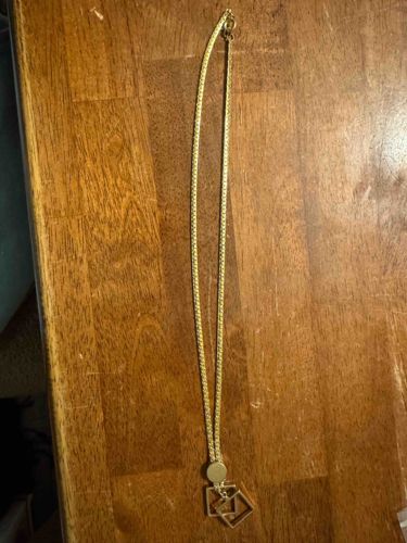 Gold-Tone Chain Necklace with Geometric Square Pendant