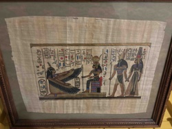 Framed Egyptian Papyrus Art Depicting Deities