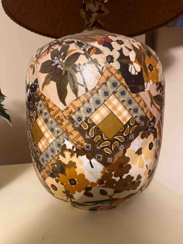 Vintage Patchwork Decoupage Ginger Jar Table Lamp