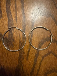 Pair of 10K White Gold Hammered Hoop Earrings