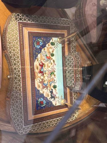 Persian Marquetry Pen Box (Qalamdan) with Miniature Painting