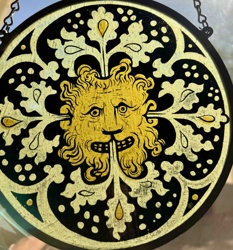 Round Stained Glass Suncatcher with Green Man Motif