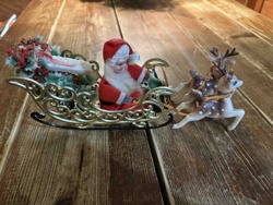 Vintage Santa Claus and Reindeer Sleigh Christmas Decoration