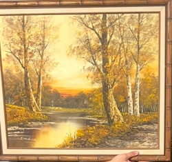Autumn River Landscape Oil Painting by L. Medina