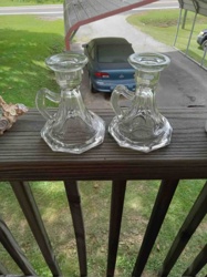 Pair of Vintage Pressed Glass Candlesticks with Handles