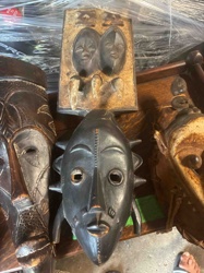 African Carved Wooden Mask with Spiked Features