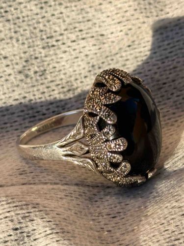 Sterling Silver and Marcasite with Black Onyx Ring
