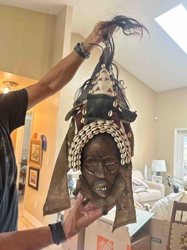 African Ceremonial Mask with Cowrie Shells and Fiber
