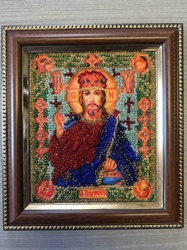 Framed Beaded Icon of Jesus Christ Pantocrator