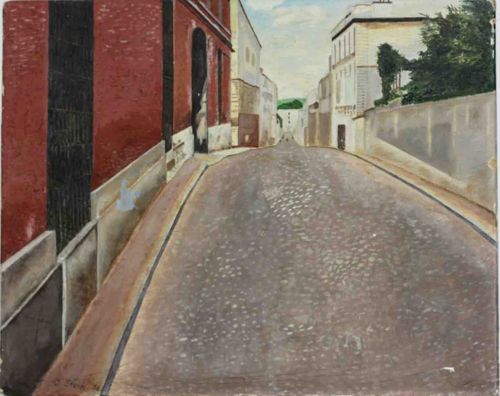 Urban Cobblestone Streetscape Painting