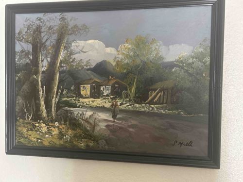 Rural Landscape Painting with Villager