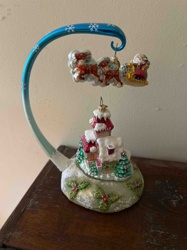 Christmas Santa Sleigh and Village Ornament Display with Stand