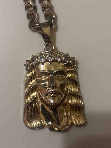 Jesus Head Pendant Necklace with Rhinestone Crown