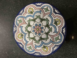 Hand-Painted Ceramic Decorative Plate with Floral-Geometric Motif