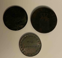 Greek 1 Drachma Coin (1926) and Two Unidentified Ancient/Circulated Coins
